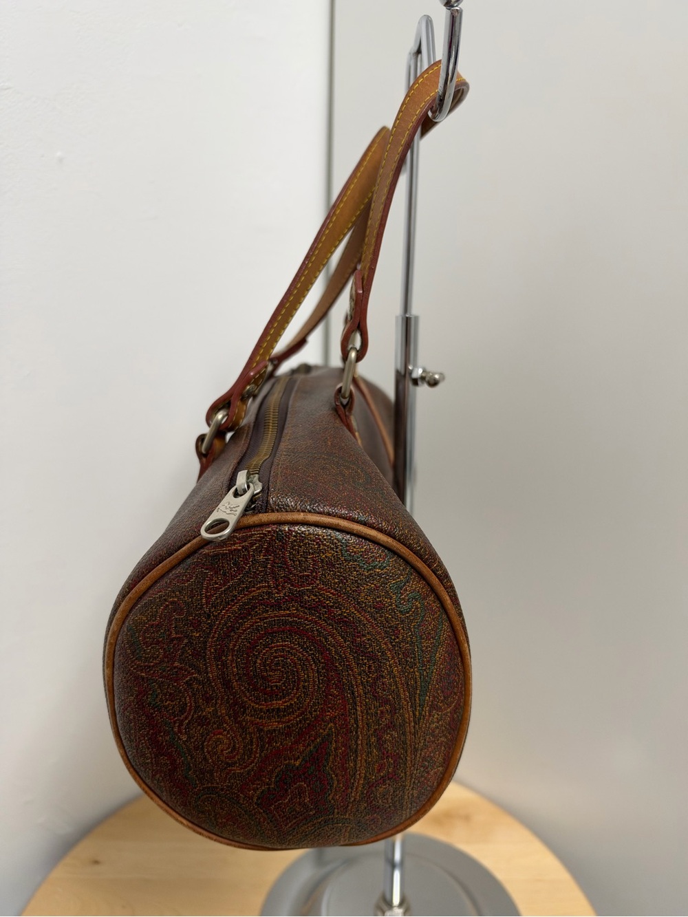 Etro Brown Paisley Barrel Bag with Tan Straps - Picture 2 of 9